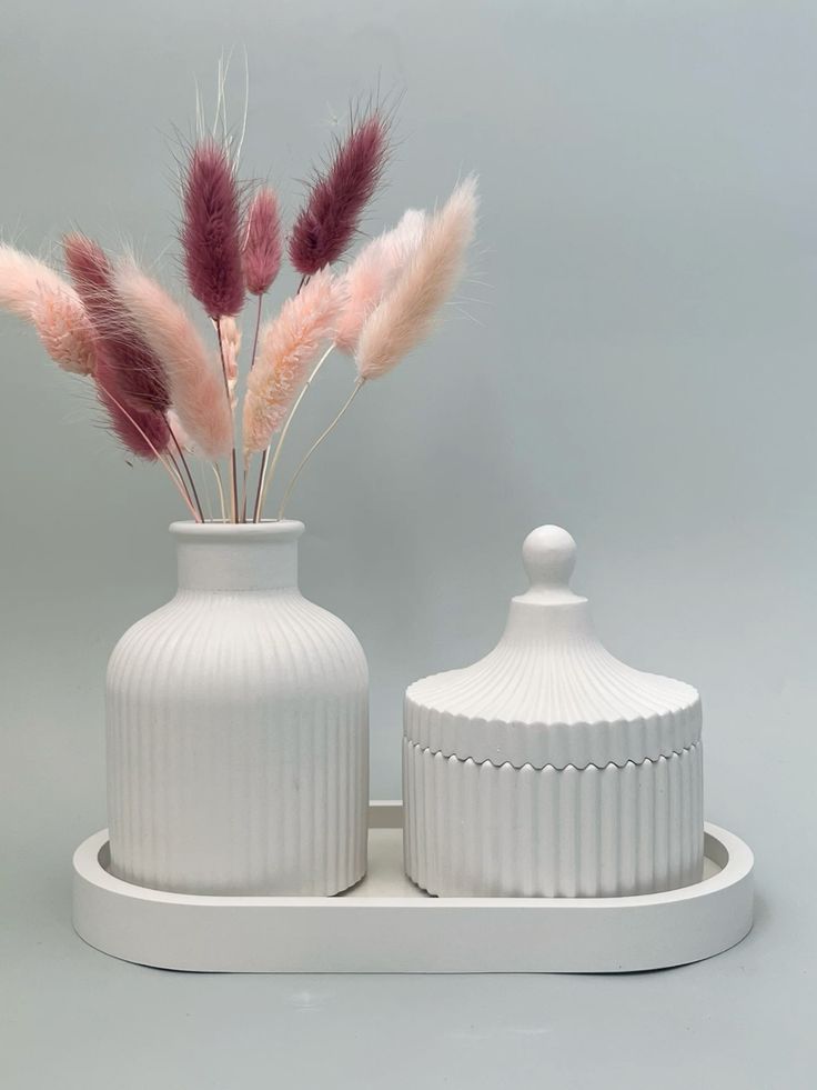 ceramic vase set with jar and tray