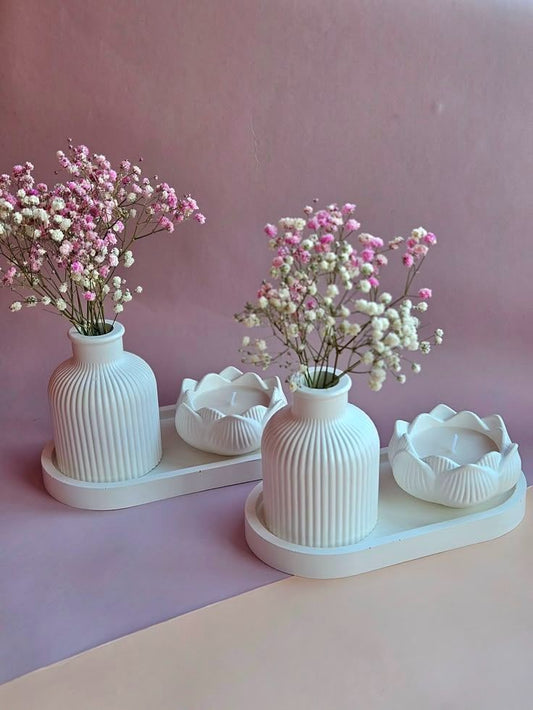 decorative ceramic vase set with lotus flower candle and tray
