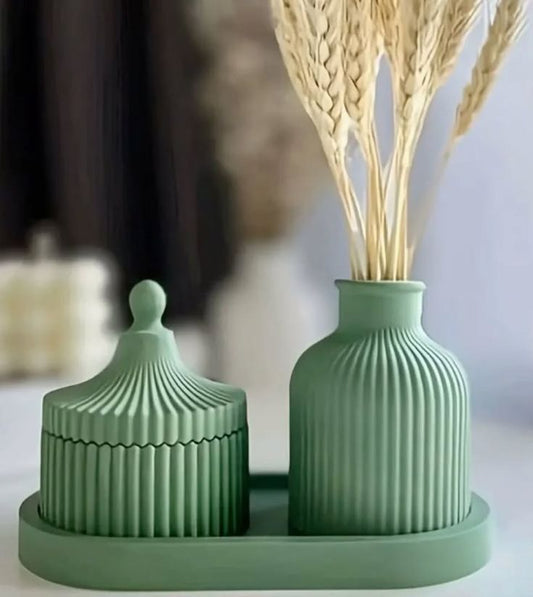 ceramic vase set with jar and tray