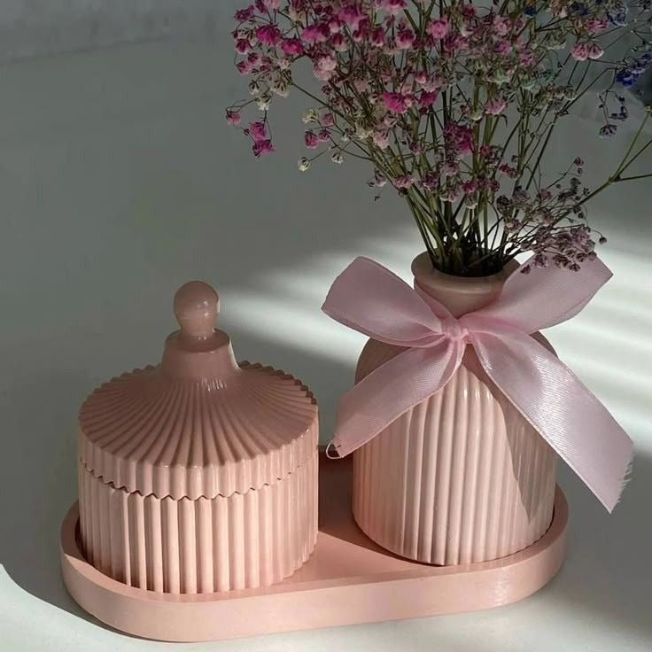 ceramic vase set with jar and tray