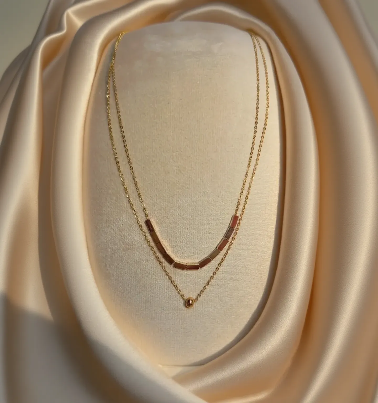 Golden Block & Pearl Necklace - Dual Chain