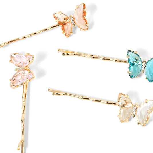 Crystal Butterfly Hair Clip Pack (4 Pc) – Elegant Women’s Hair Accessories by Accessorize London