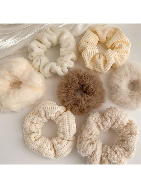 Plush Scrunchies Pack (7 Pcs) – Soft Ponytail Holders & Hair Accessories