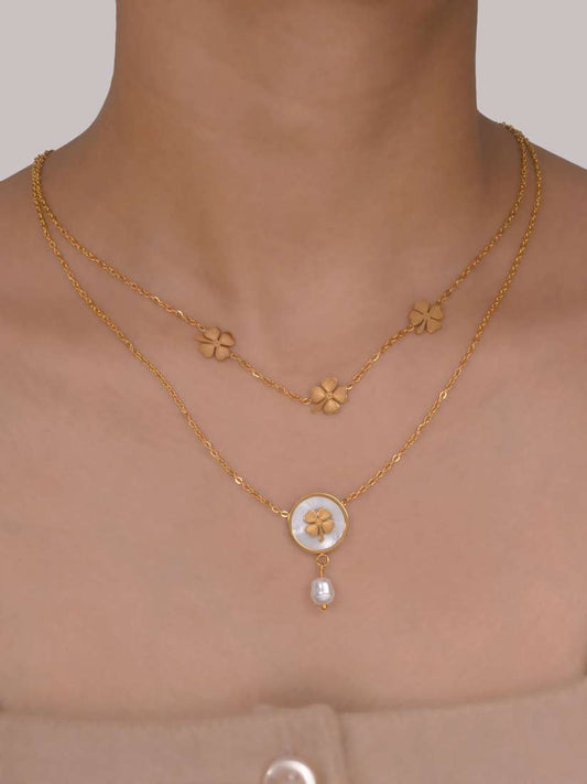 Floral Pendant Double Layered Necklace