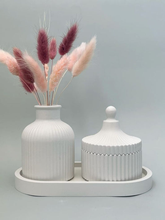 ceramic vase set with jar and tray