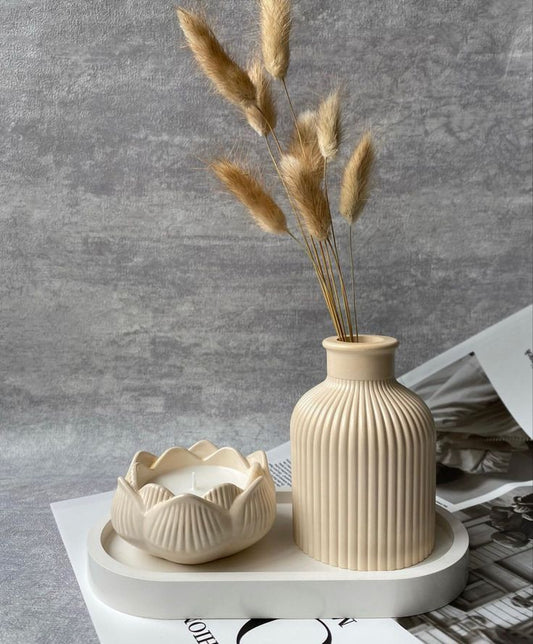 decorative ceramic vase set with lotus flower candle and tray
